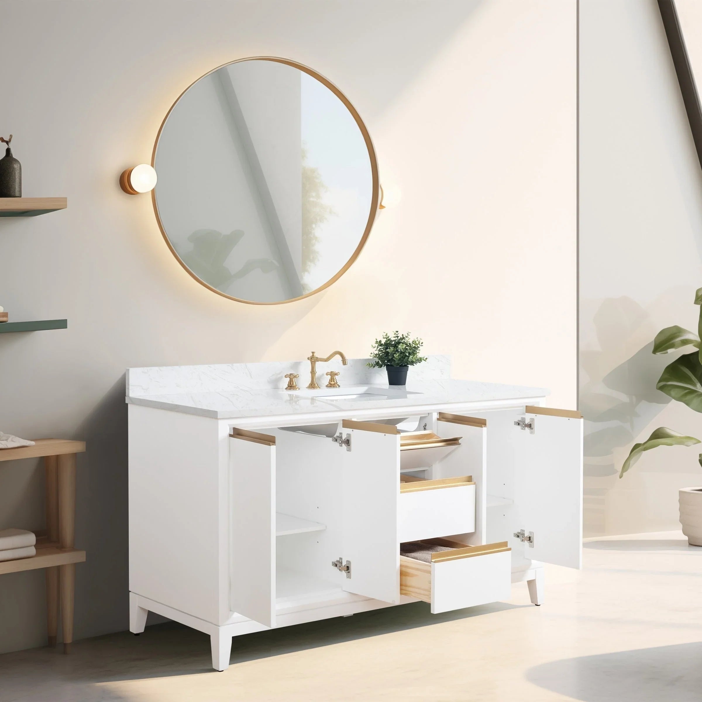 Mobile da Bagno Vanity Art con Lavabo in Ceramica e Top in Marmo Ricomposto
