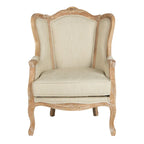 Kali Oak Natural Linen Wing Chair - 34Wx34Dx40H