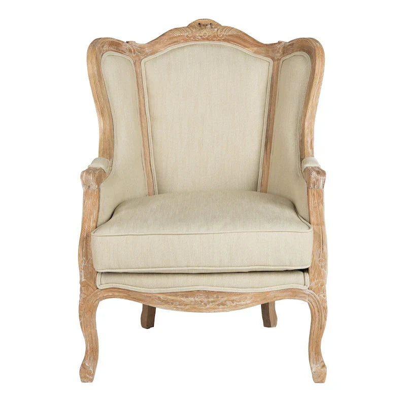 Kali Oak Natural Linen Wing Chair - 34Wx34Dx40H