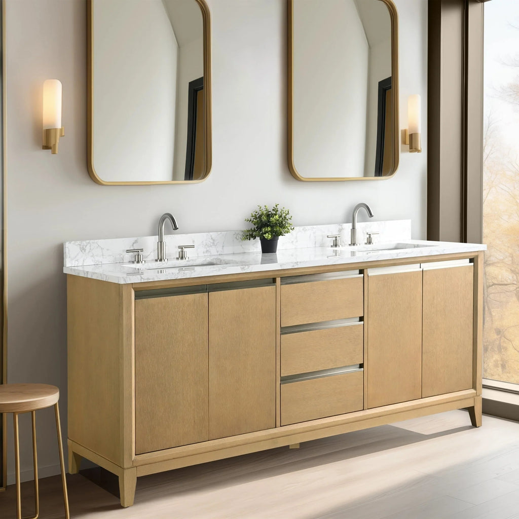 Mobile da Bagno Vanity Art con Lavabo in Ceramica e Top in Marmo Ricomposto