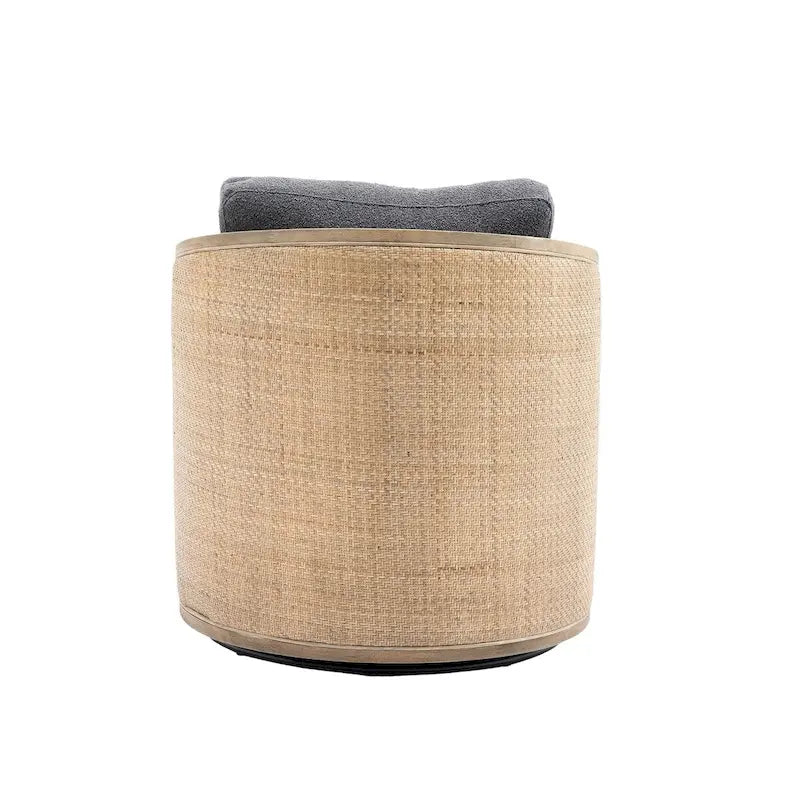 Poltrona a botte girevole, comoda poltrona rotonda d'accento, poltrona club a botte girevole a 360 gradi, poltrona relax con struttura in rattan intrecciato