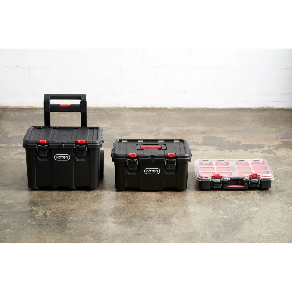 Keter Stack-n-Roll 3 Pc Mobile Tool Storage and Organization, Durable Resin Modular Toolbox System