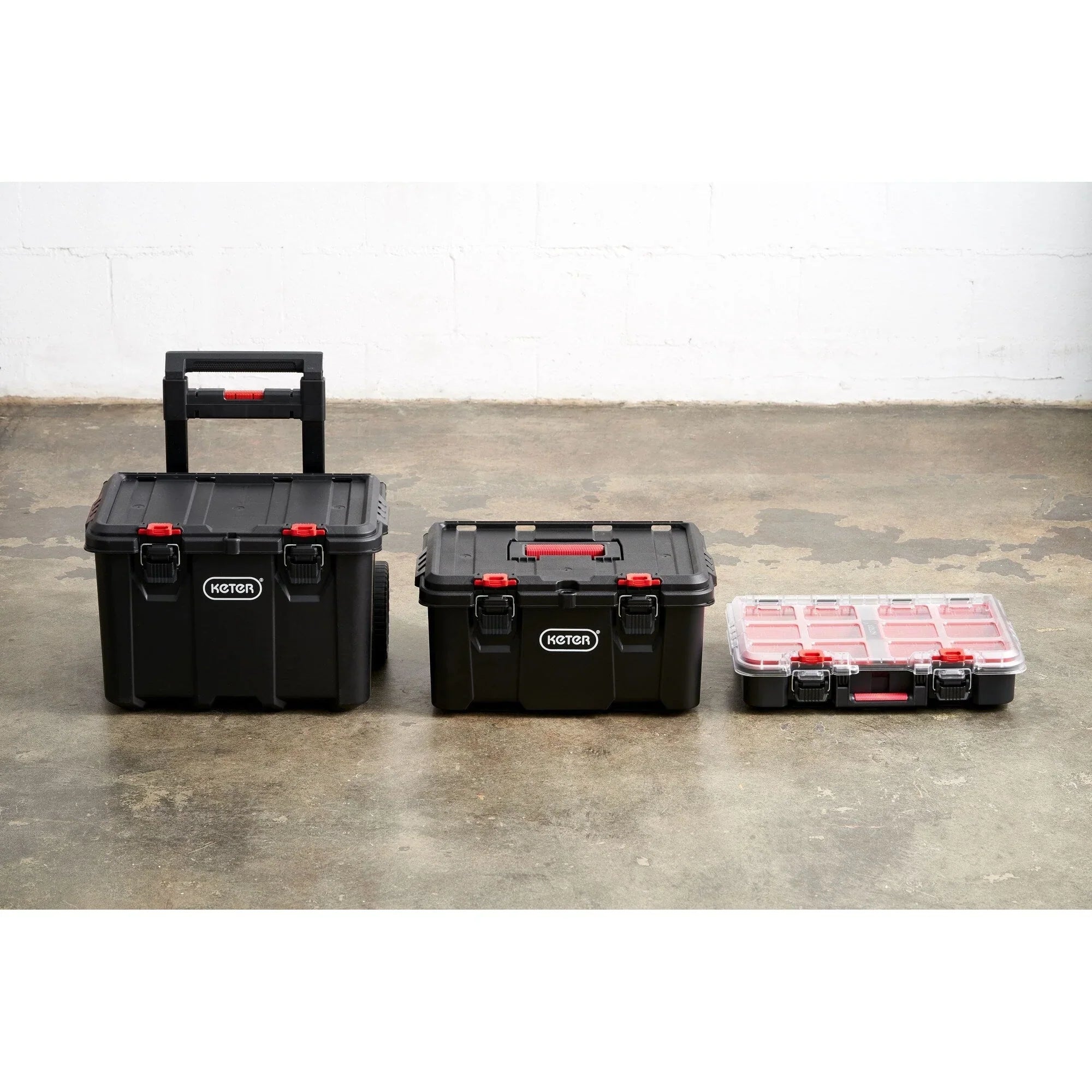 Keter Stack-n-Roll 3 Pc Mobile Tool Storage and Organization, Durable Resin Modular Toolbox System