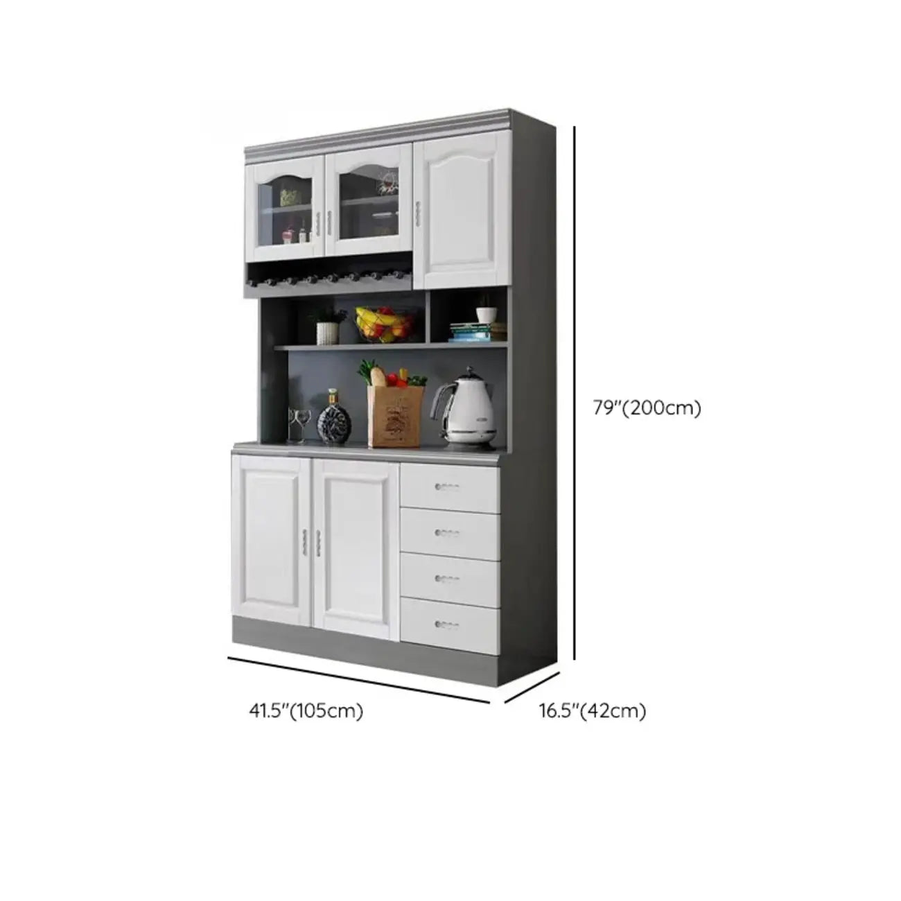 Kitchen Wooden White Cabinet Sideboard Built-in Wine Rack