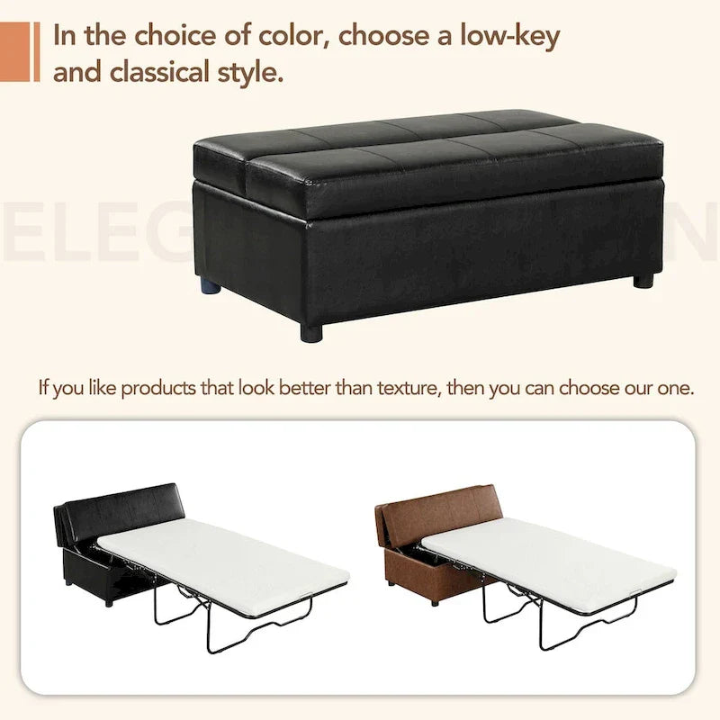 Divano letto pieghevole estraibile a forma di pouf singolo con materasso, letto per gli ospiti convertibile, divano letto rivestito in PU