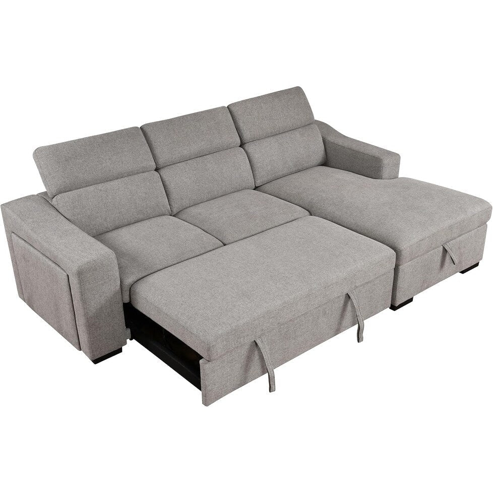 Divano componibile Roomfitters 103 con chaise longue contenitore, poggiatesta regolabili, divano angolare a L trasformabile in letto