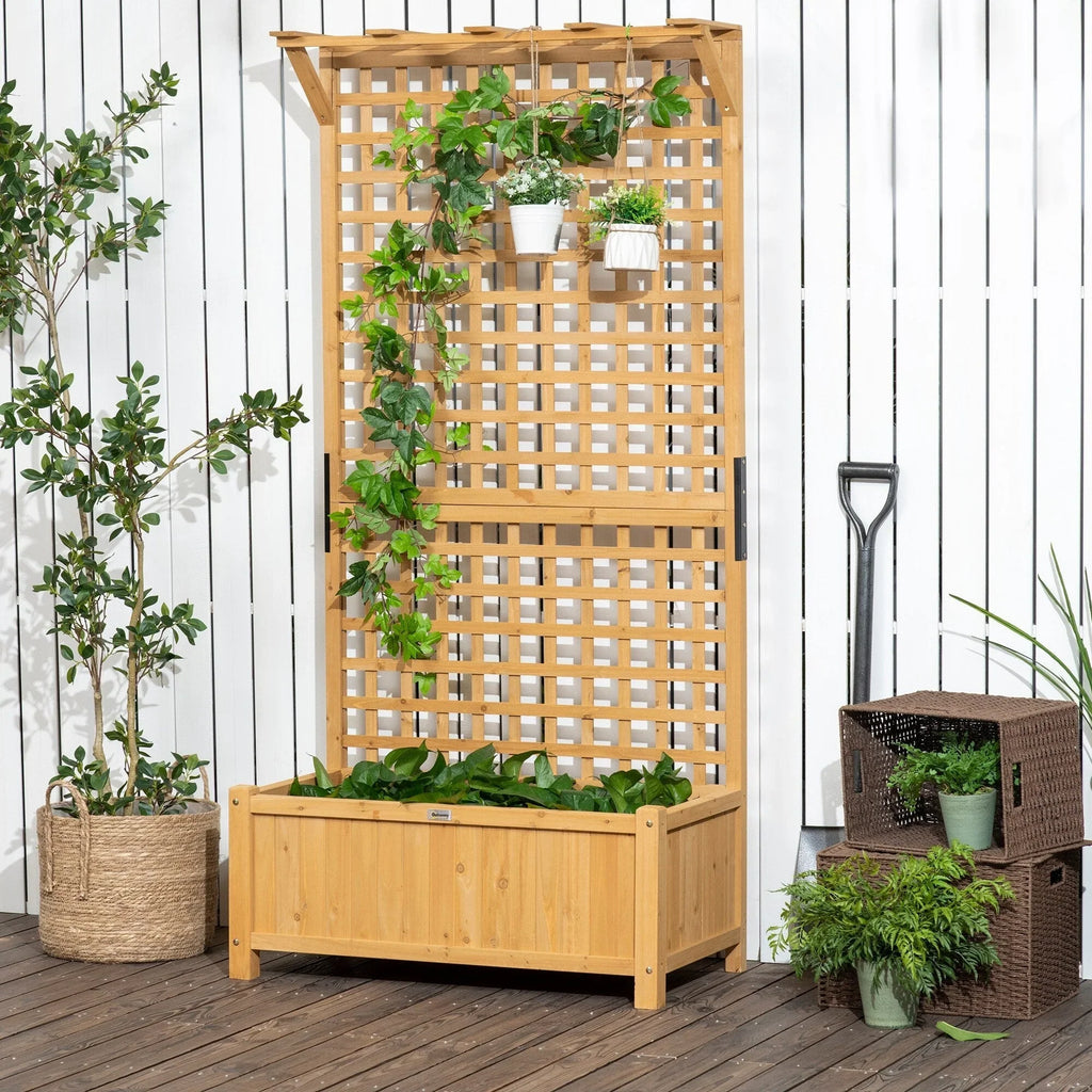 Fioriera in Legno con Spalliera, Letto da Giardino Rialzato per Piante Rampicanti con Fori di Drenaggio e Tetto