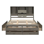 King Size Platform Bed with Storage Headboard and 8 Drawers