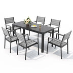 Set da Pranzo da Esterno a 5/7 Pezzi per Patio con Sedie Impilabili in Alluminio e Tavolo Allungabile