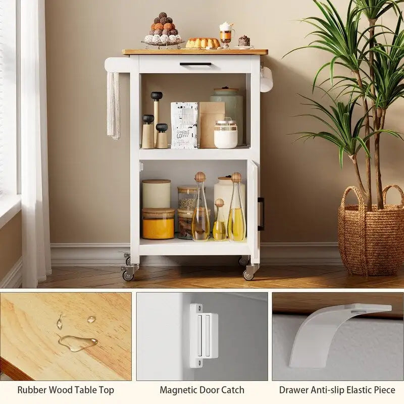 Carrello da Cucina in Legno con Cassetti