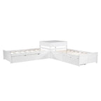 Letto a piattaforma a L moderno bianco per cameretta, dimensioni singole, con letto estraibile e cassetti