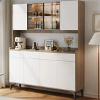 Large Wood Glass Doors Cabinet Sideboard with Hutch Top