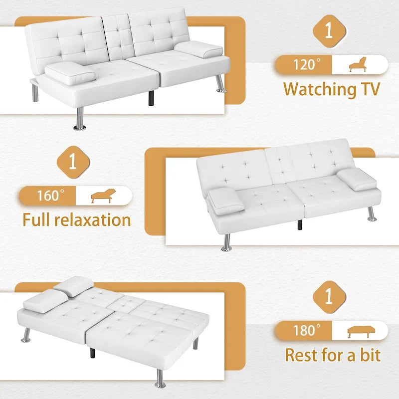 Homall Futon Sofa Bed Convertible Lounge Couch Sofa with Cupholders & Pillows