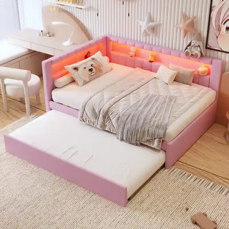 Letto imbottito a piattaforma con porte USB e illuminazione a LED - Struttura letto matrimoniale/singola con 2 cassetti portaoggetti - Camera da letto moderna