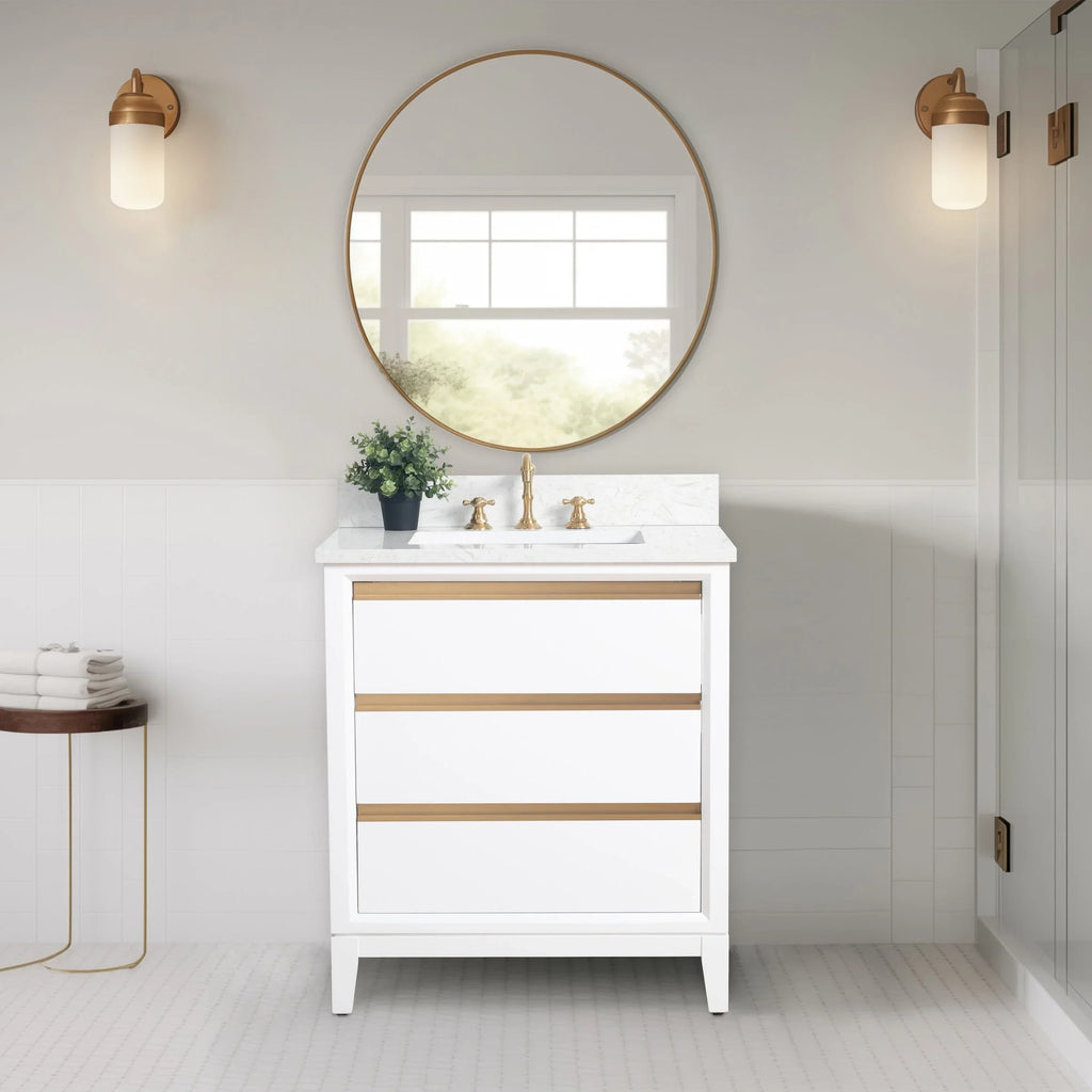 Mobile da Bagno Vanity Art con Lavabo in Ceramica e Top in Marmo Ricomposto