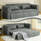 Divano letto moderno convertibile imbottito in velluto con braccioli arrotolati decorati con borchie in rame