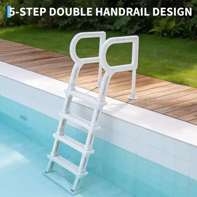 Scaletta per piscina per impieghi gravosi a 5 gradini con doppio corrimano, gradini in PE antiscivolo robusti, capacità 180 kg, adatta per piscine interrate e fuori terra da 122-137 cm