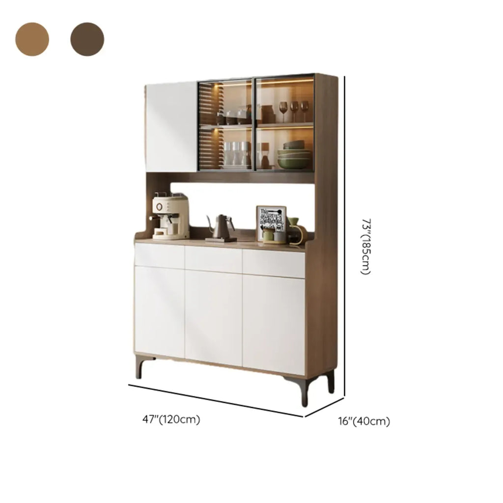 Large Wood Glass Doors Cabinet Sideboard with Hutch Top