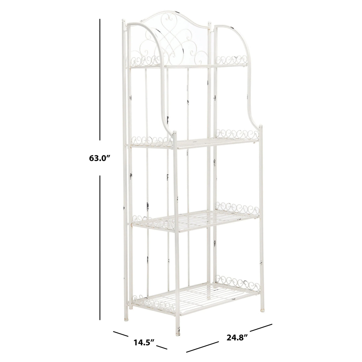 SAFAVIEH Bryn Scaffale da panettiere da esterno a 4 ripiani in ferro battuto vittoriano - 25 pollici L x 15 pollici P x 63 pollici H - 25 L x 15 P x 63 H