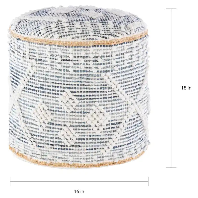 Pouf cilindrico Sibille Bohemian Denim da 18 pollici