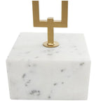 Marble Geometric Side End Accent Table with Gold Metal Rectangular Stand - White