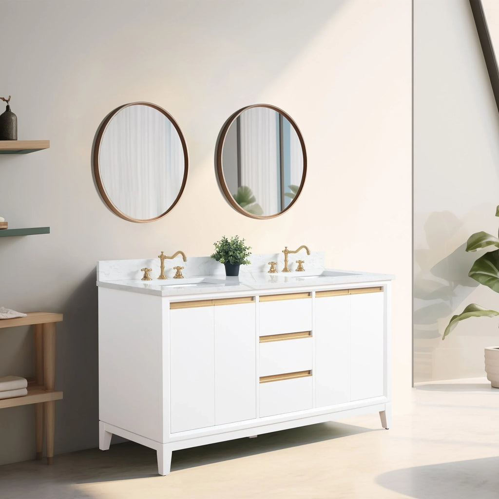 Mobile da Bagno Vanity Art con Lavabo in Ceramica e Top in Marmo Ricomposto