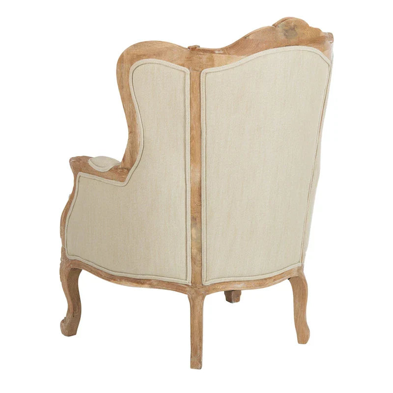 Kali Oak Natural Linen Wing Chair - 34Wx34Dx40H