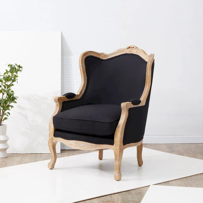 Kali Oak Natural Linen Wing Chair - 34Wx34Dx40H