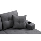 Divano componibile da soggiorno con chaise longue a L e portabicchieri