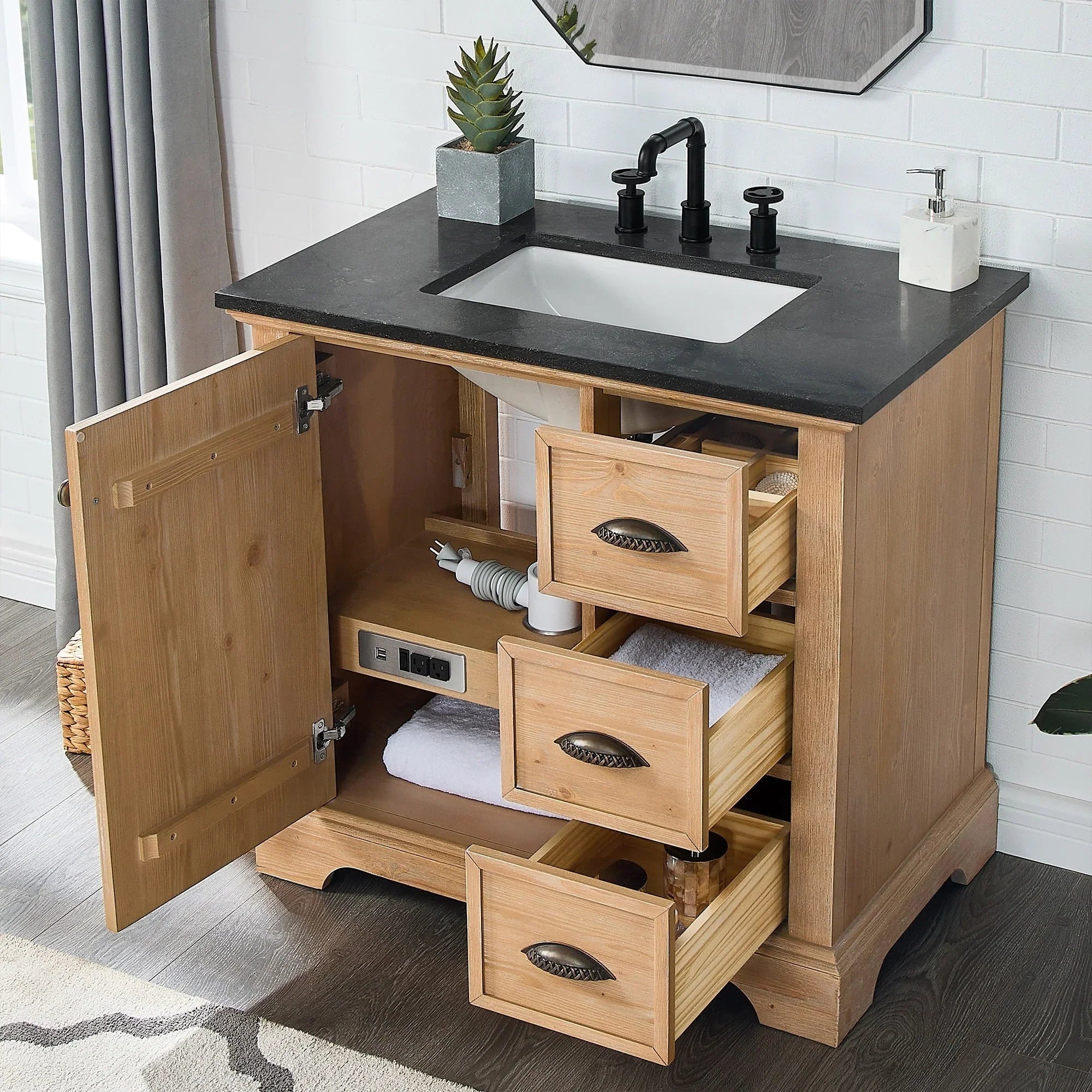 Hervas Bath Vanity with Natural Marble Top without Mirror