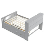 Letto a piattaforma Twin/Full Size Captain con 4 cassetti e mensole portaoggetti, struttura letto in legno massello con testiera libreria contenitore