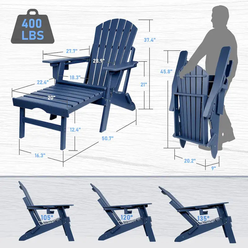 Sedia Adirondack Pieghevole e Regolabile Vrakae con Pouf